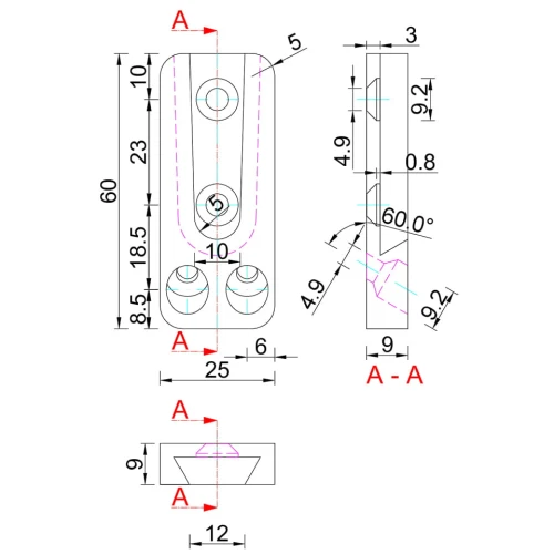 Łącznik konstrukcyjny HVP 25x60x12 mm rys 1