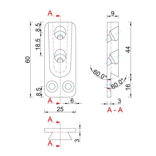 Łącznik konstrukcyjny HVP 25x60x12 mm rys 2