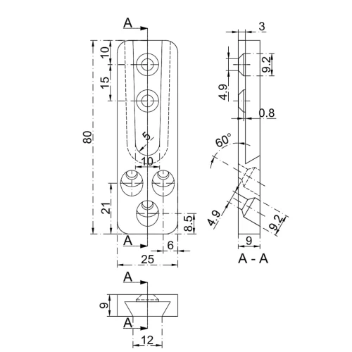 Łącznik konstrukcyjny HVP 25x80x12 mm rys 1