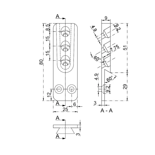 Łącznik konstrukcyjny HVP 25x80x12 mm rys 2