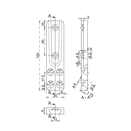 Łącznik konstrukcyjny HVP 25x100x12 mm rys 1