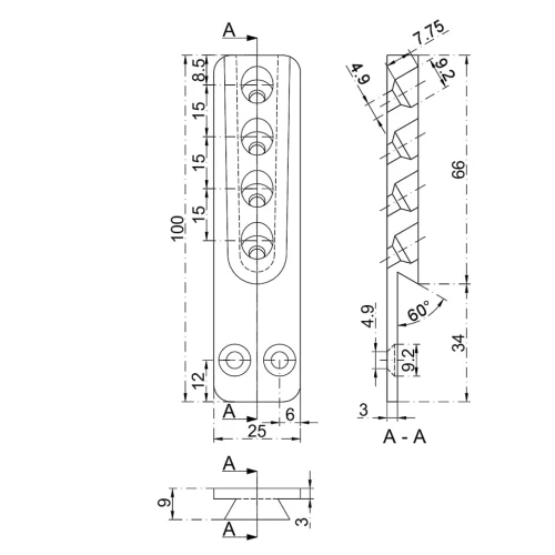 Łącznik konstrukcyjny HVP 25x100x12 mm rys 2
