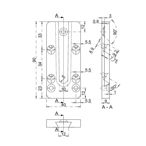 Łącznik konstrukcyjny HVP 40x90x12 mm rys 1