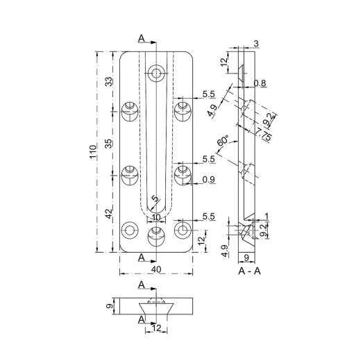 Łącznik konstrukcyjny HVP 40x110x12 mm rys 1