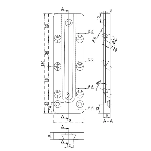 Łącznik konstrukcyjny HVP 40x130x12 mm rys 1