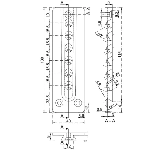 Łącznik konstrukcyjny HVP 40x130x12 mm rys 2