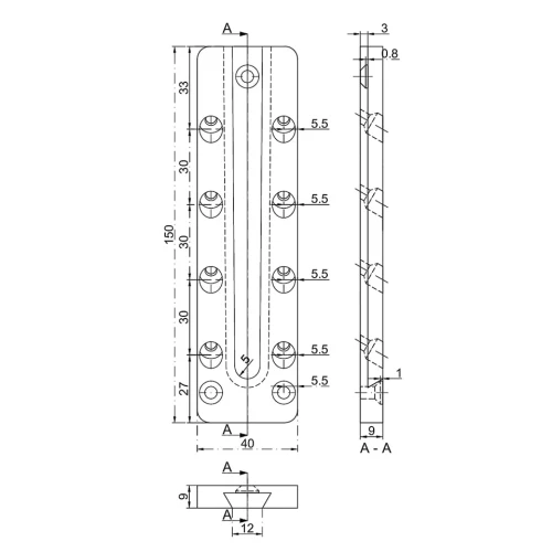 Łącznik konstrukcyjny HVP 40x150x12 mm rys 1
