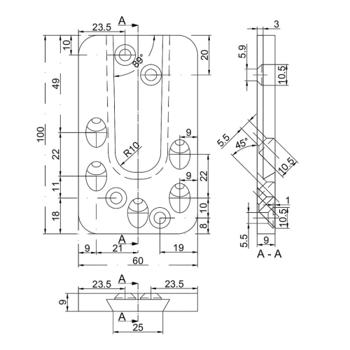 Łącznik konstrukcyjny HVP 60x100x12 mm rys 1