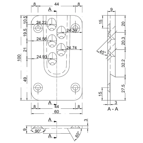 Łącznik konstrukcyjny HVP 60x100x12 mm rys 2