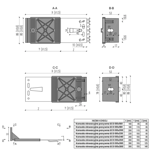 Konsola elewacyjna pasywna ECO wymiary