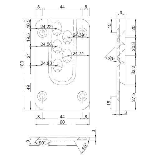 PITZL łącznik konstrukcyjny HVP 60-90x100x18mm wymiary części mocowanej do drewna