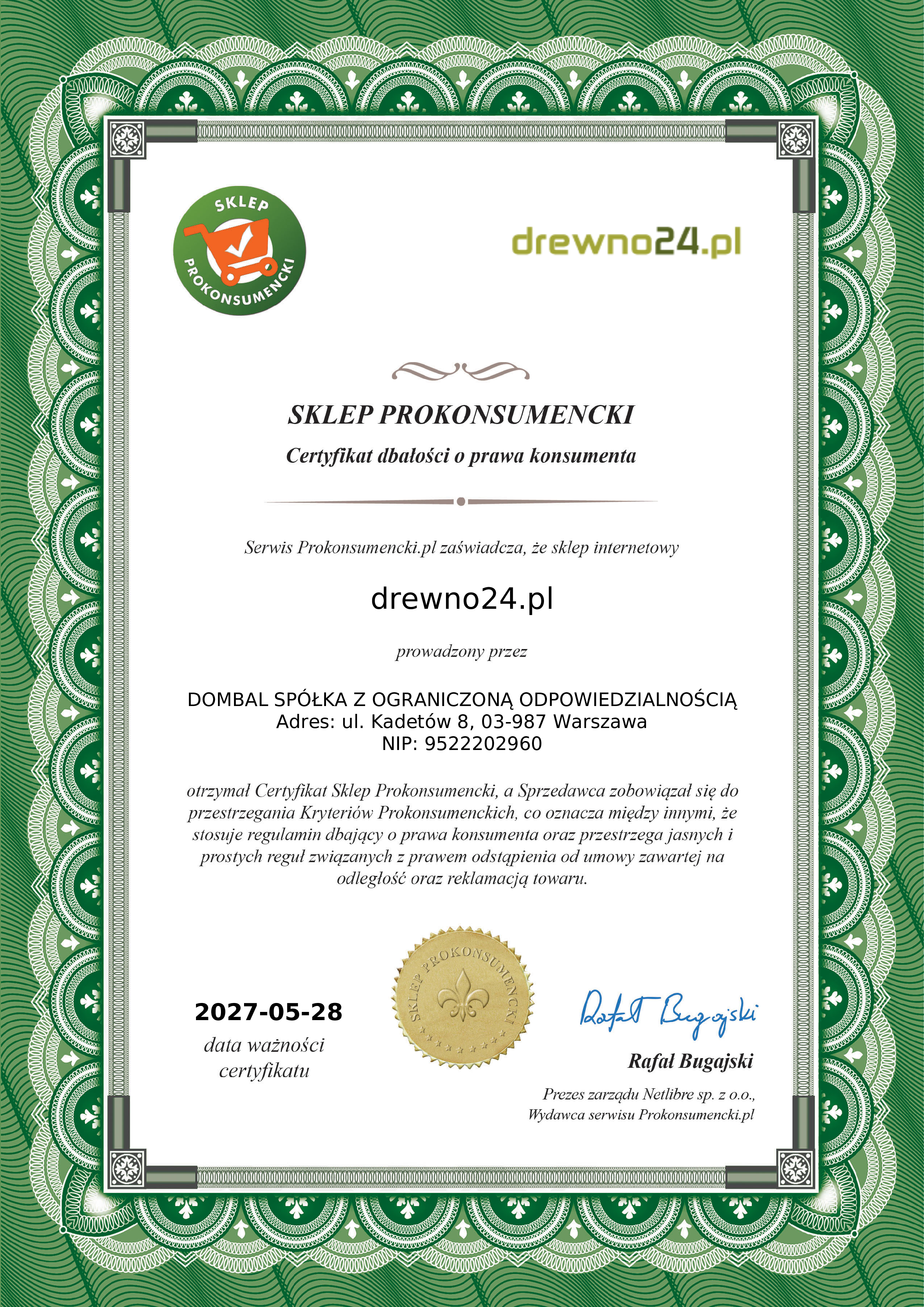 CERTYFIKAT DBAŁOŚCI O PRAWA KONSUMENTA